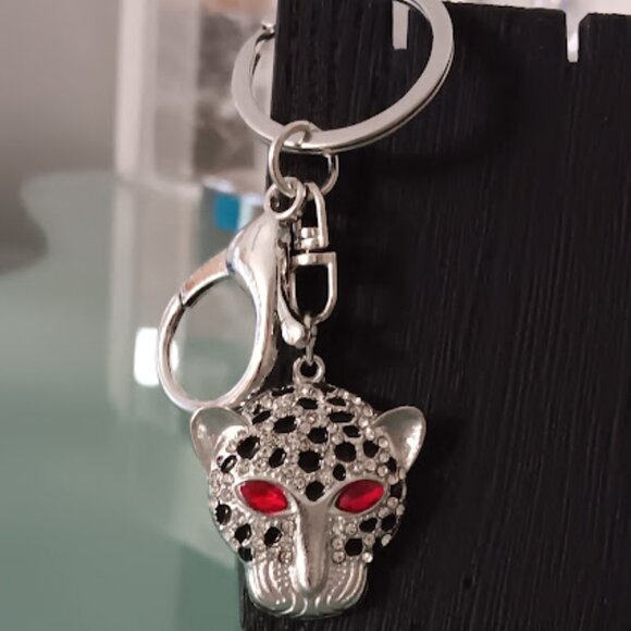 Mint Accessories - MINT Cheetah Silver Black Enamel Red & Clear Crystals Purse Charm Key Chain**NEW